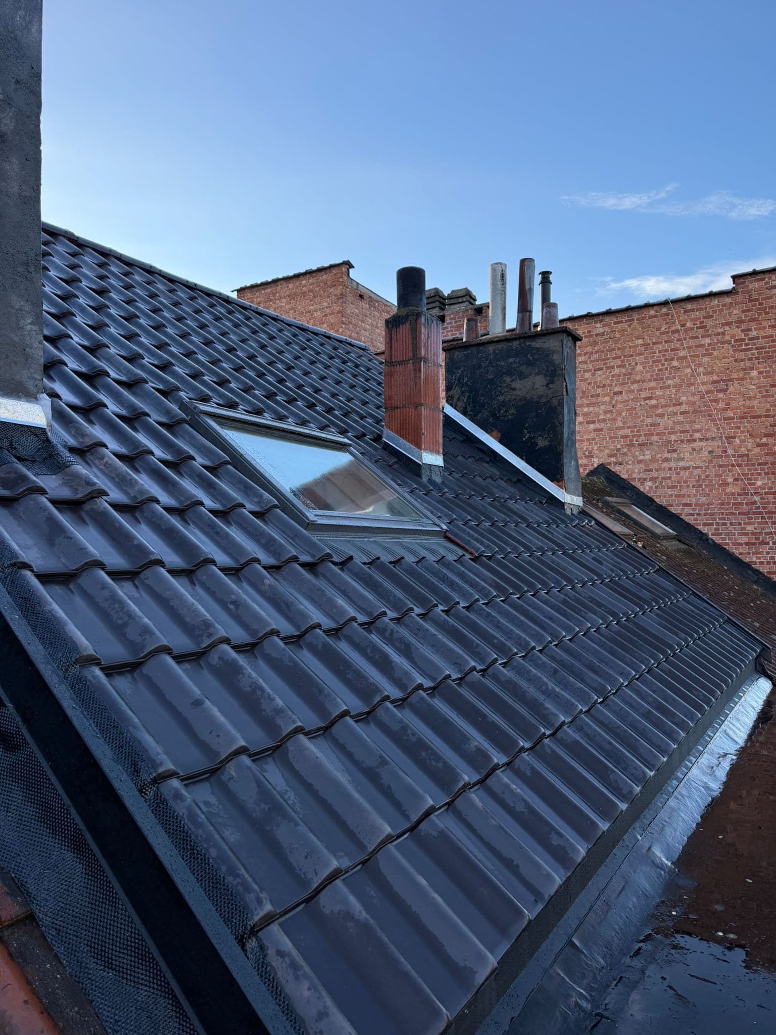 Toiture après rénovation — tuiles neuves et Velux à Bruxelles